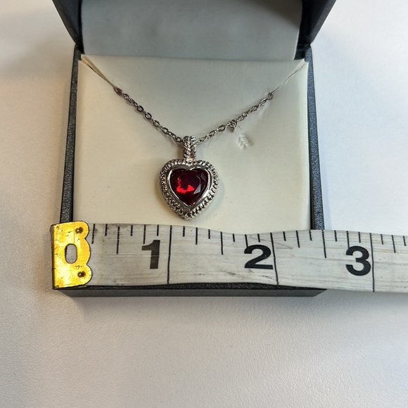 CBC Silver Chain Necklace w/ Silver & Red Gemstone Heart Pendant, NWT! - Picture 3 of 4